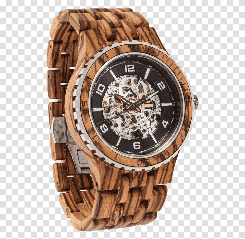 Men's Premium Self Winding Body Zebra Wood Watch, Wristwatch, Clock Tower, Architecture, Building Transparent Png