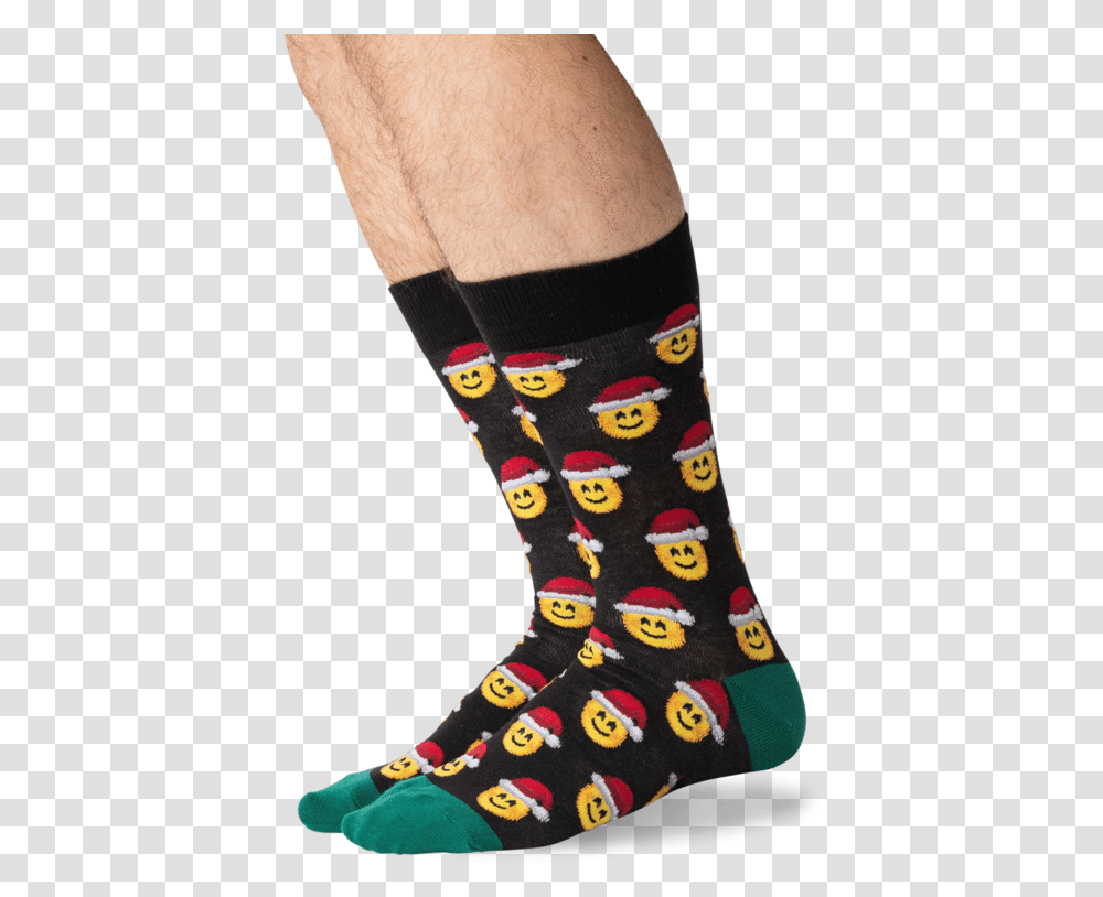 Men's Santa Smile Emoji Socks In Black FrontClass Sock, Apparel, Shoe, Footwear Transparent Png