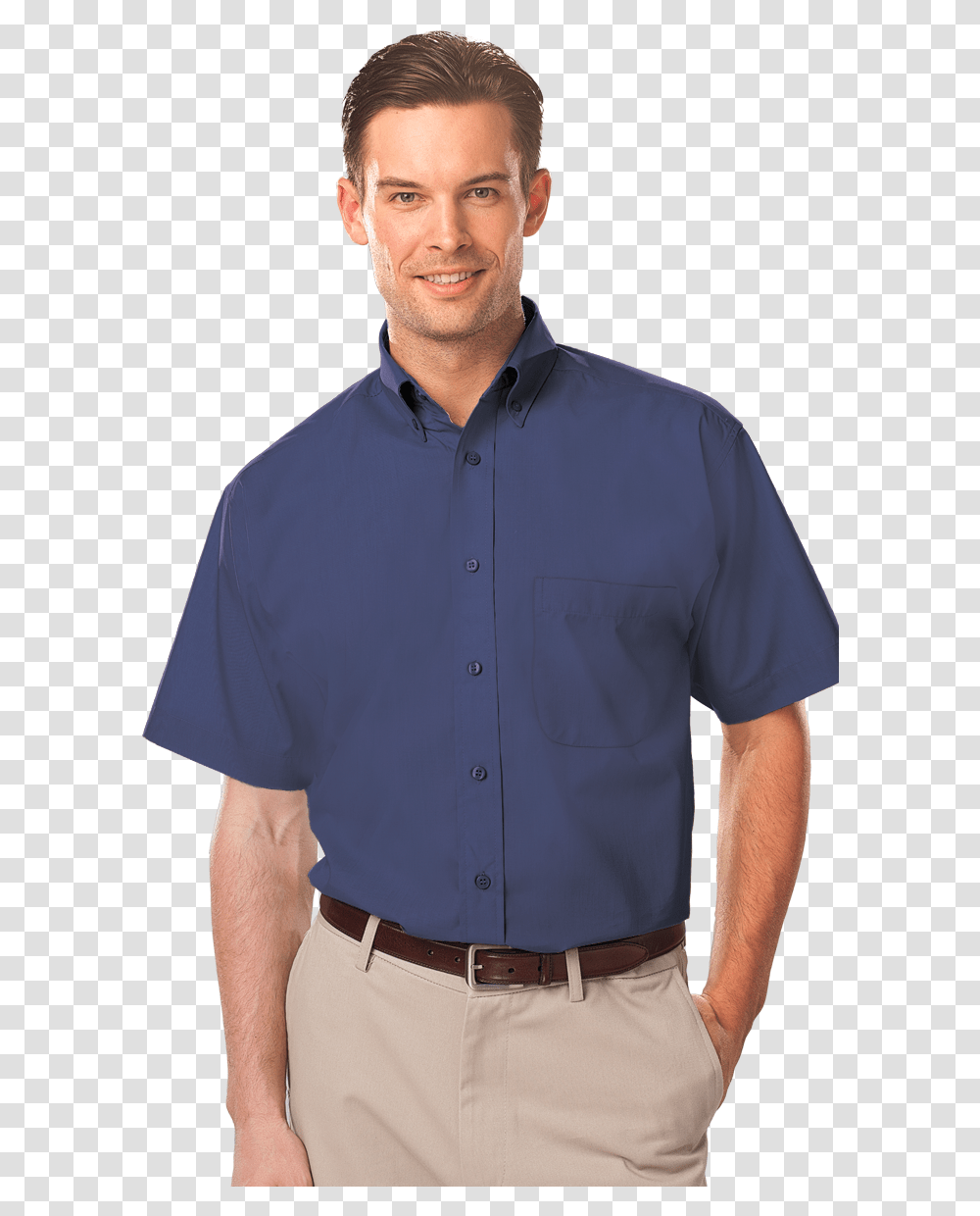 Men's Ss Light Weight Poplin Shirt Man, Apparel, Person, Human Transparent Png