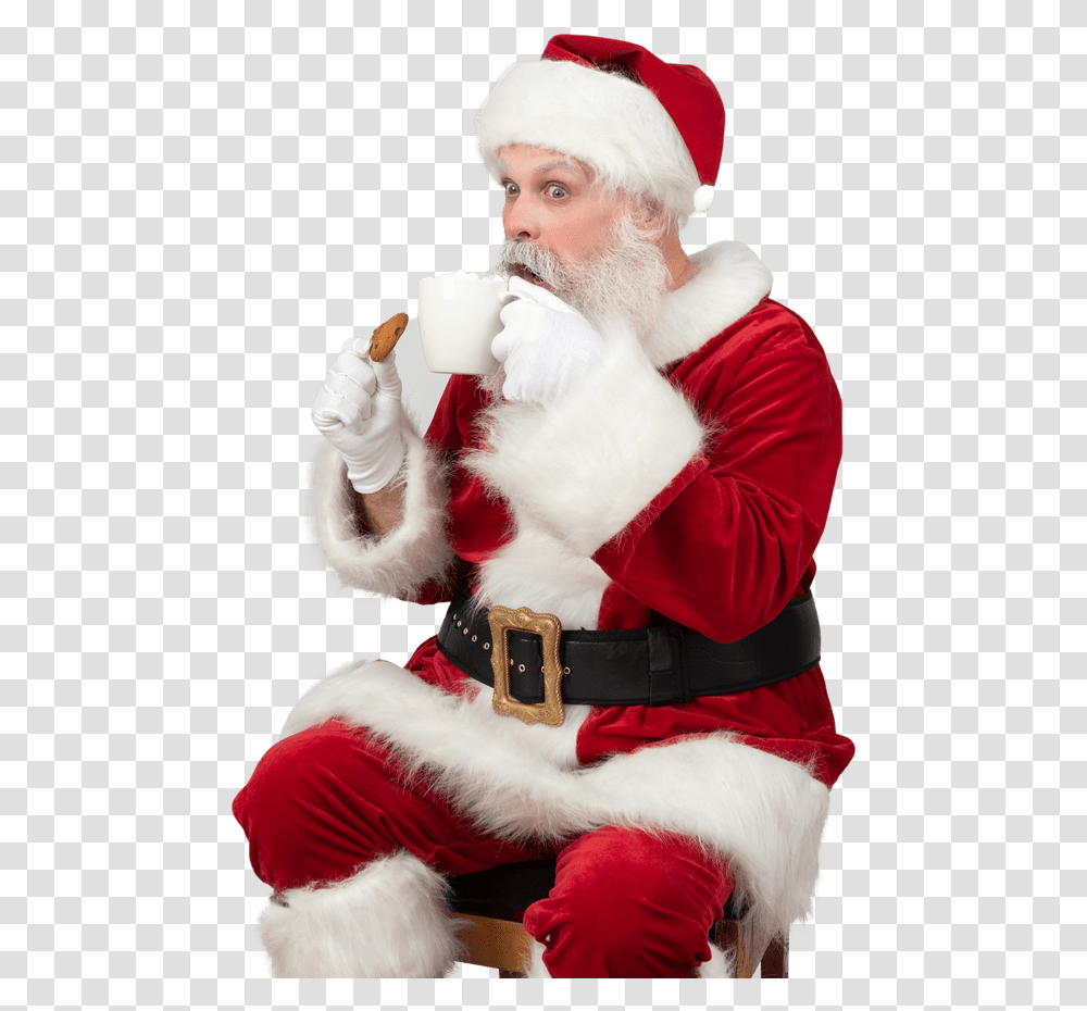 Men Santa Claus Eating Cookie, Face, Person, Human, Costume Transparent Png