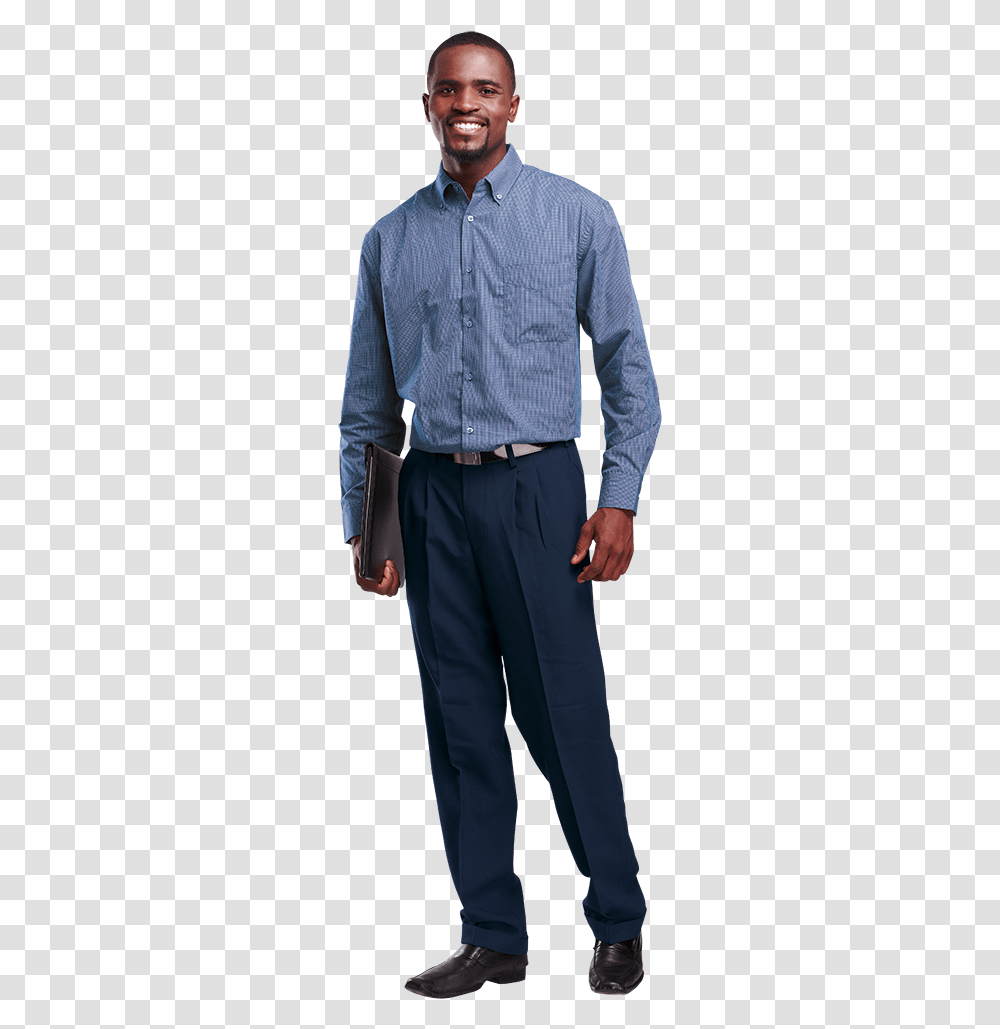 Men Statement Classic Pants Navy Blue Standing, Apparel, Shirt, Person Transparent Png