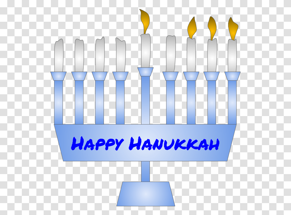 Menorah Hanukkah Third Night Candle Lit Blue Graphic Design, Fence, Cutlery, Handrail, Banister Transparent Png