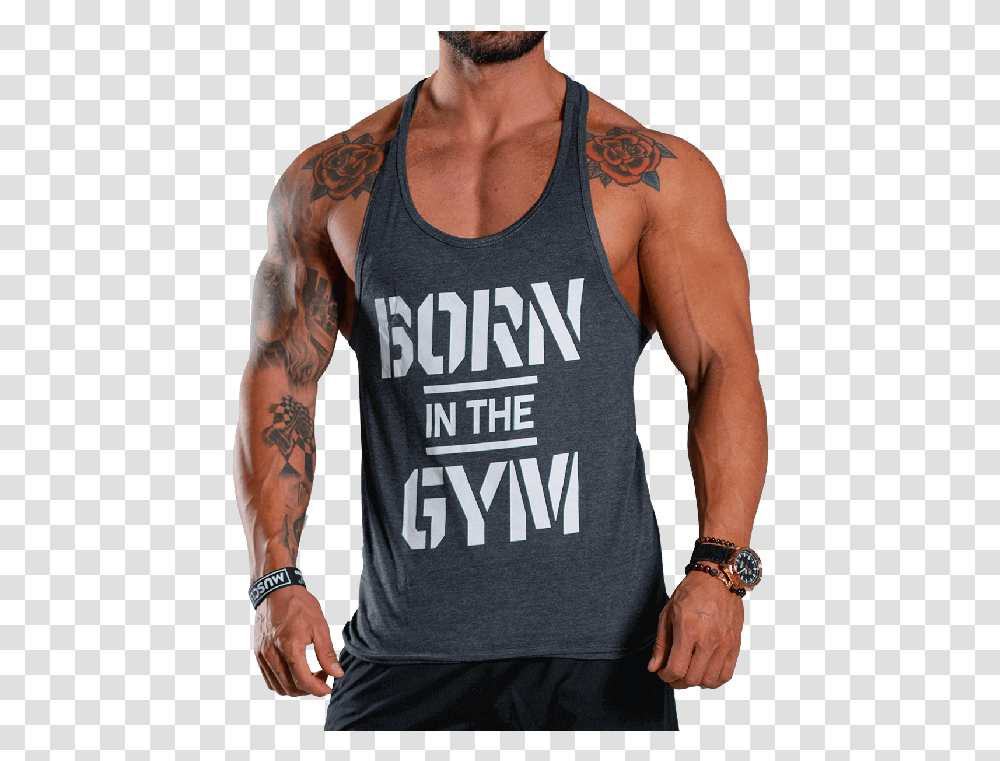 Mens Tank Top Born In The Gym Graphite, Apparel, Skin, Person Transparent Png