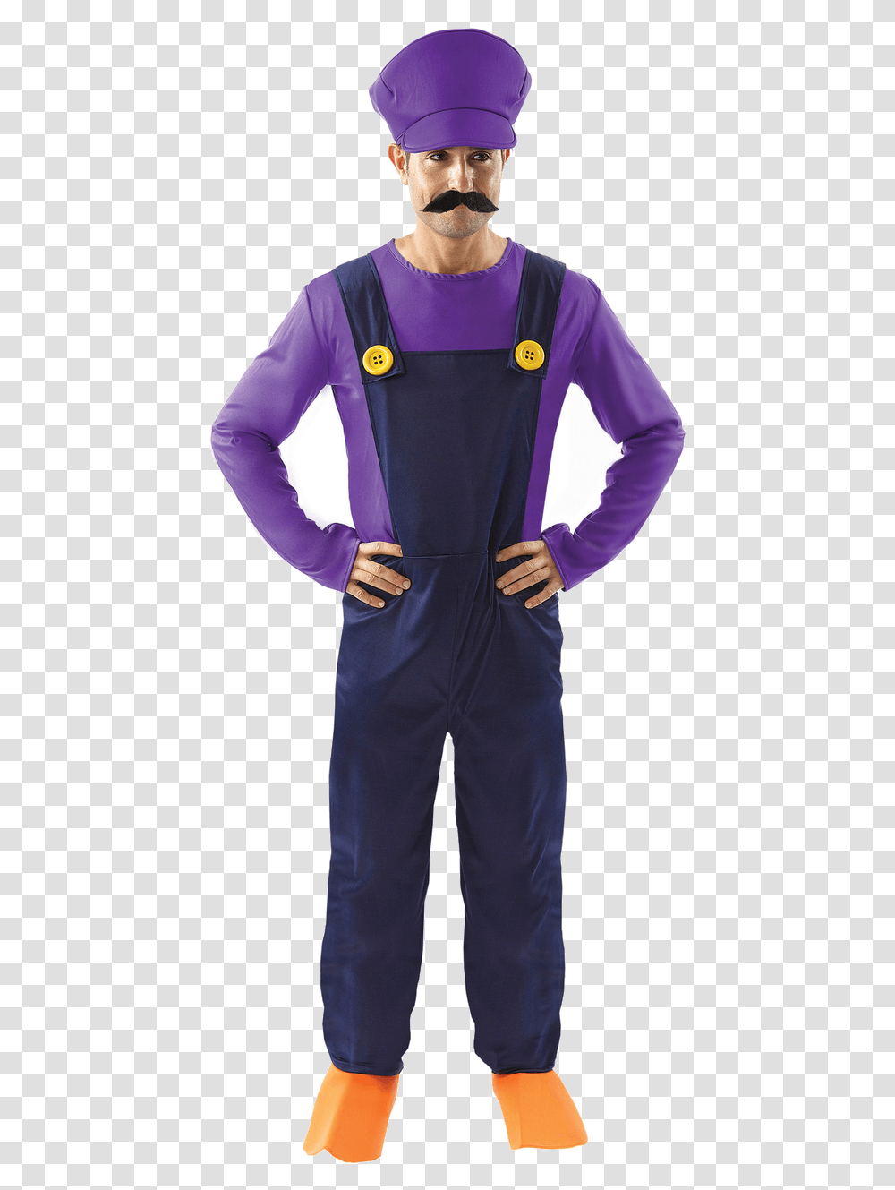 Mens Waluigi Super Mario Costume Fly Racing Black Gear, Sleeve, Clothing, Long Sleeve, Person Transparent Png