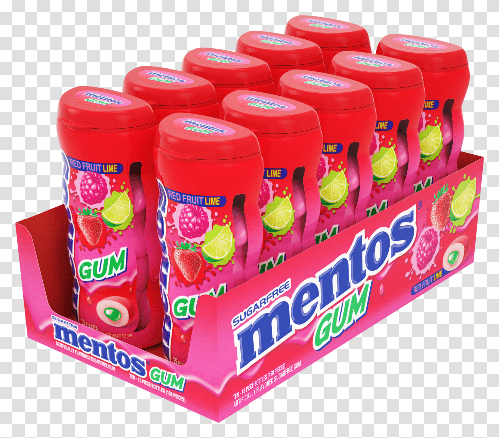 Mentos Pure Fresh Gum Cinnamon 15 Piece Pocket Bottle Strawberry, Food, Candy Transparent Png