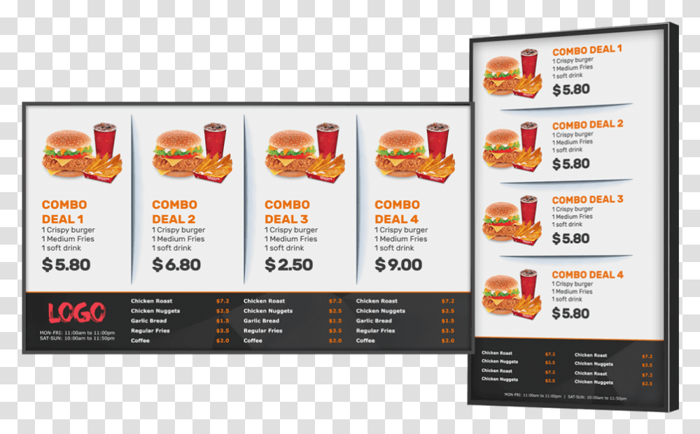 Menu Board Digital Menu Board Software, Burger, Food, Advertisement Transparent Png