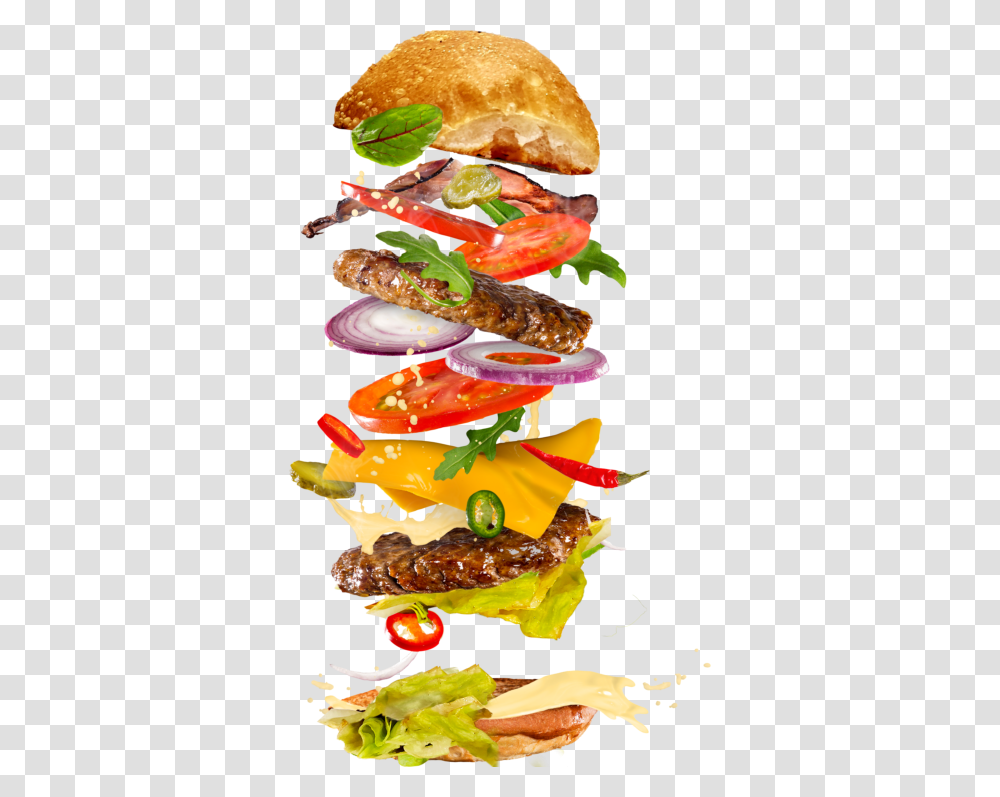 Menu Burger Restaurant In Burger Flying Ingredients, Food, Sweets, Confectionery Transparent Png