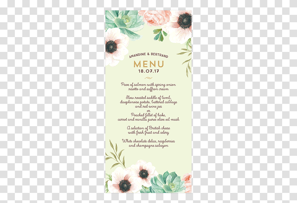 Menu De Mariage Fleur, Paper, Poster, Advertisement Transparent Png