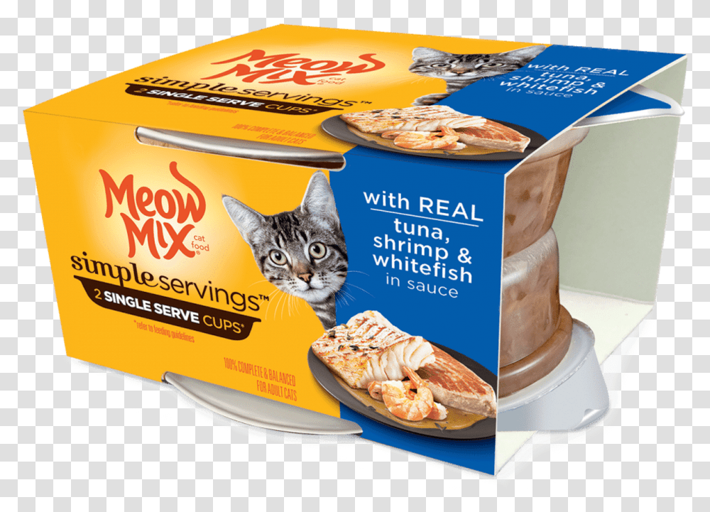 Meow Mix Simple Servings Adult Tuna Shrimp And Whitefish Meow Mix Single Servings, Cat, Food, Meal, Box Transparent Png
