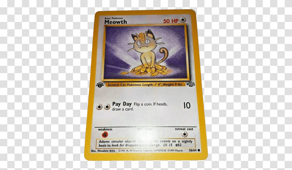 Meowth Pokemon Card 1st Edition Jungle Set 5664 Nmmint Meowth Jungle Gold Border, Text, Mobile Phone, Electronics, Cell Phone Transparent Png