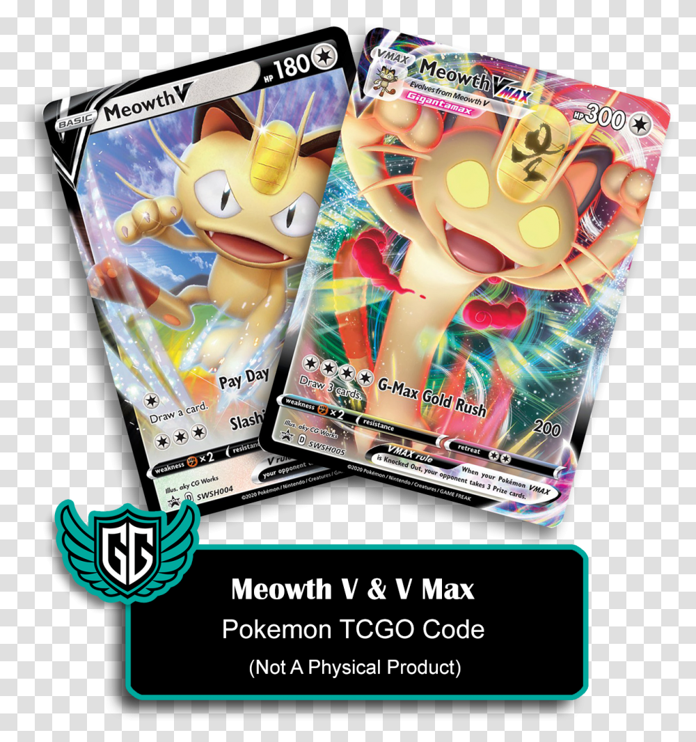 Meowth V & Max Promo Pokemon Tcgo Code Fictional Character, Poster, Advertisement, Flyer, Paper Transparent Png
