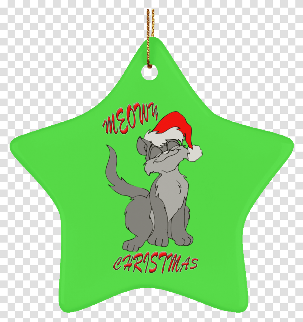 Meowy Cat Christmas Tree Ornament Green Round Oval, Star Symbol Transparent Png