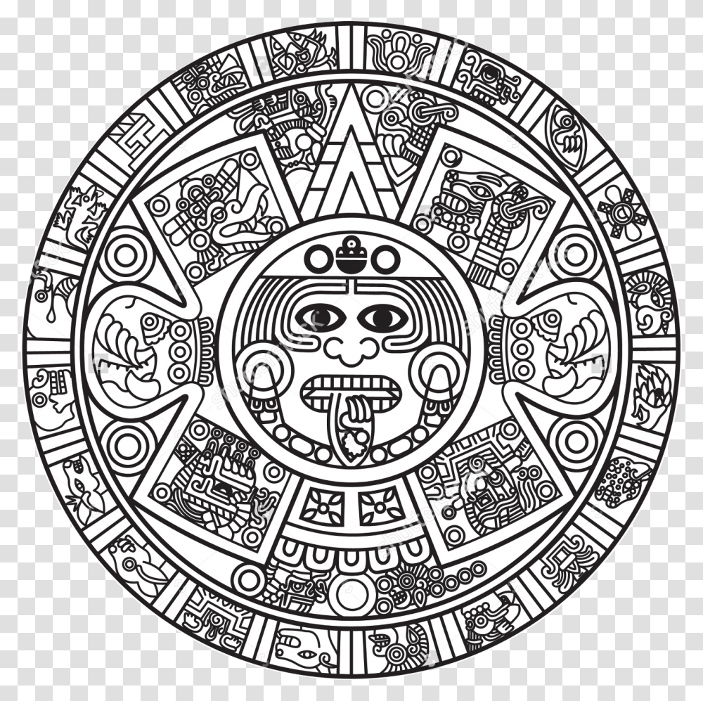 Merchant Drawing Aztec Aztec Calendar Coloring Page, Doodle, Rug, Face Transparent Png