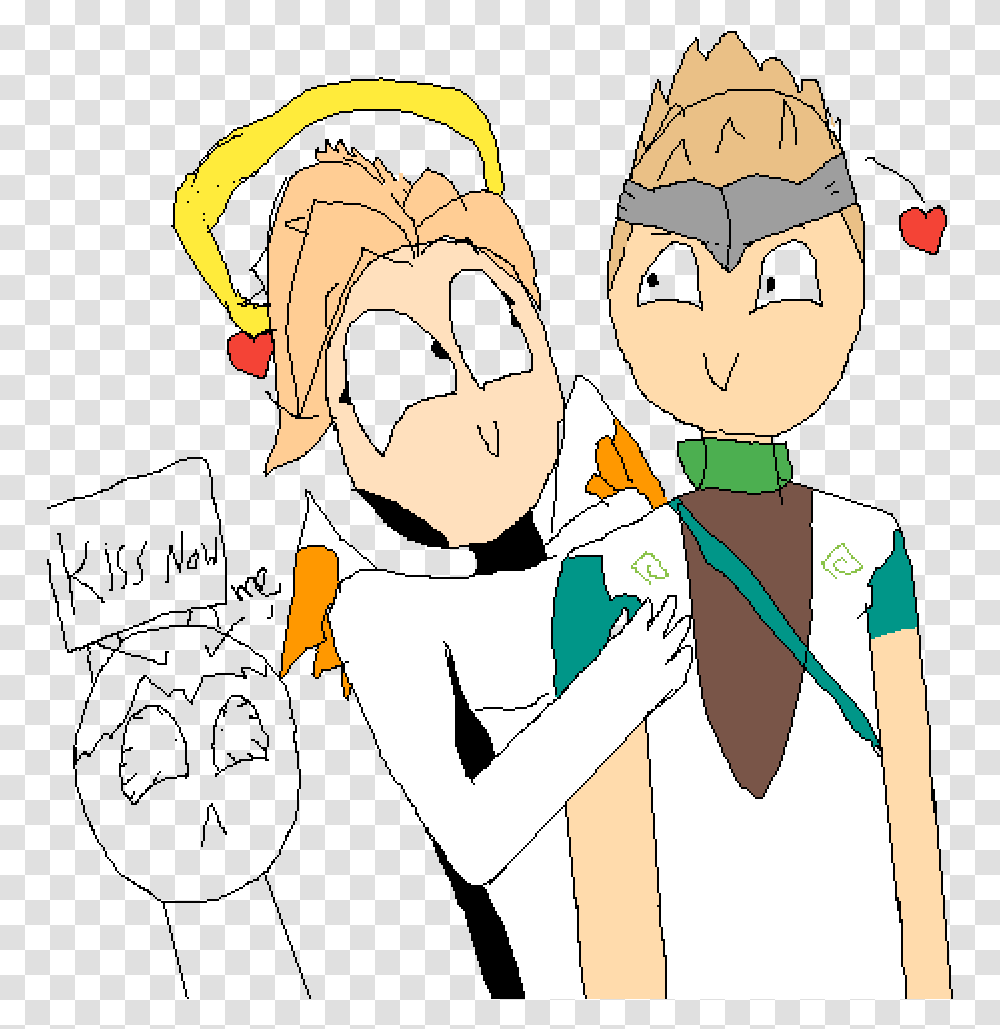 Mercy X Genji Kiss, Person, Drawing, Doodle Transparent Png