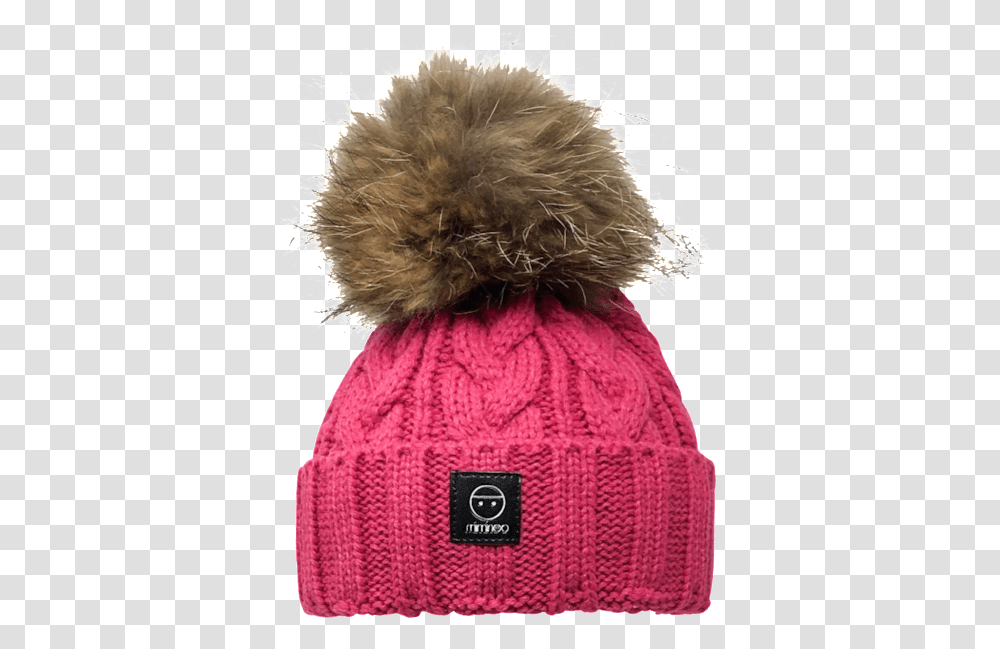 Merino Wool Double Pompoms Braided Hat Base In Fuchsia, Apparel, Sweater, Beanie Transparent Png