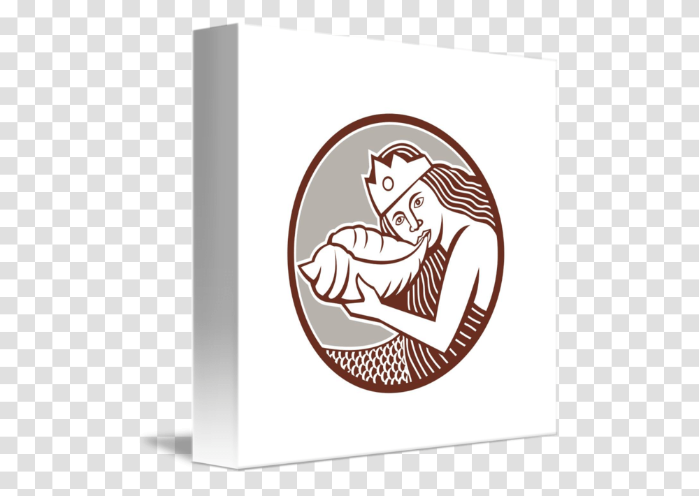 Mermaid Blowing Conch Shell Circle Retro, Hand, Outdoors, Label Transparent Png