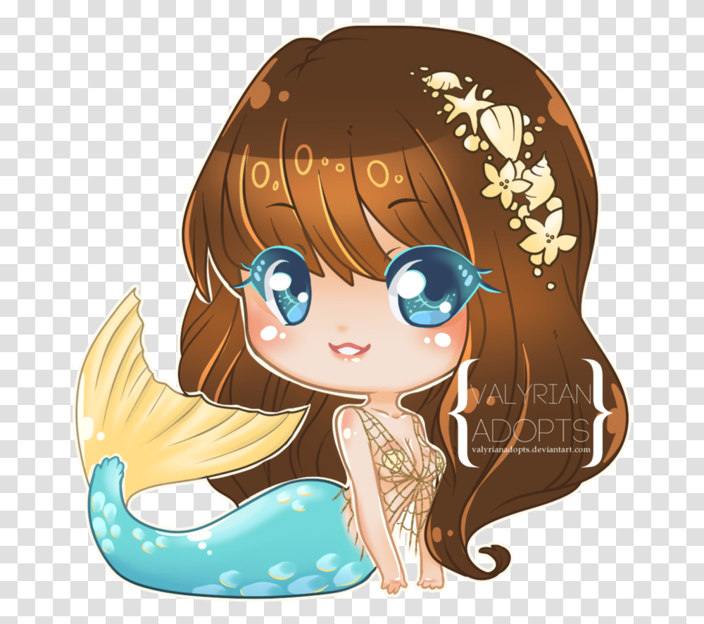 Mermaid Drawing Adorable Mermaid Girl With Brown Hair, Outdoors, Nature, Plant, Food Transparent Png