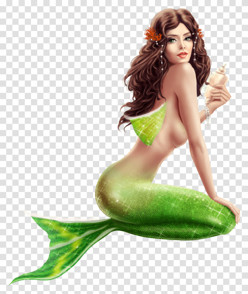 Mermaid Mermaid And Conch Shell, Person, Plant, Toy, Elf Transparent Png