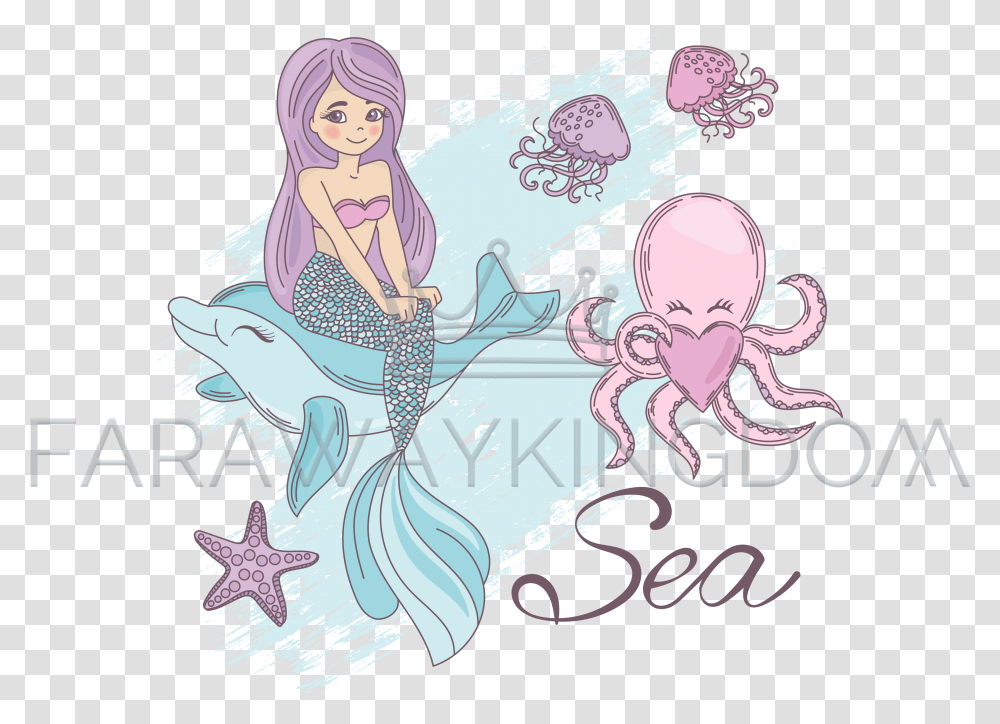 Mermaid Sea Cartoon Travel Tropical Vector Illustration Set Vector Graphics, Person, Drawing, Poster, Advertisement Transparent Png