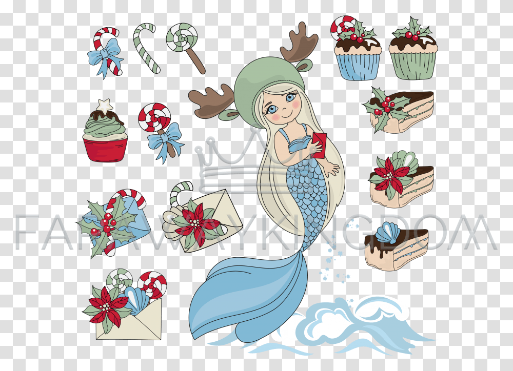 Mermaid Sweet Set Merry Christmas Vector Illustration Merry Christmas Mermaid, Graphics, Art, Plant, Floral Design Transparent Png