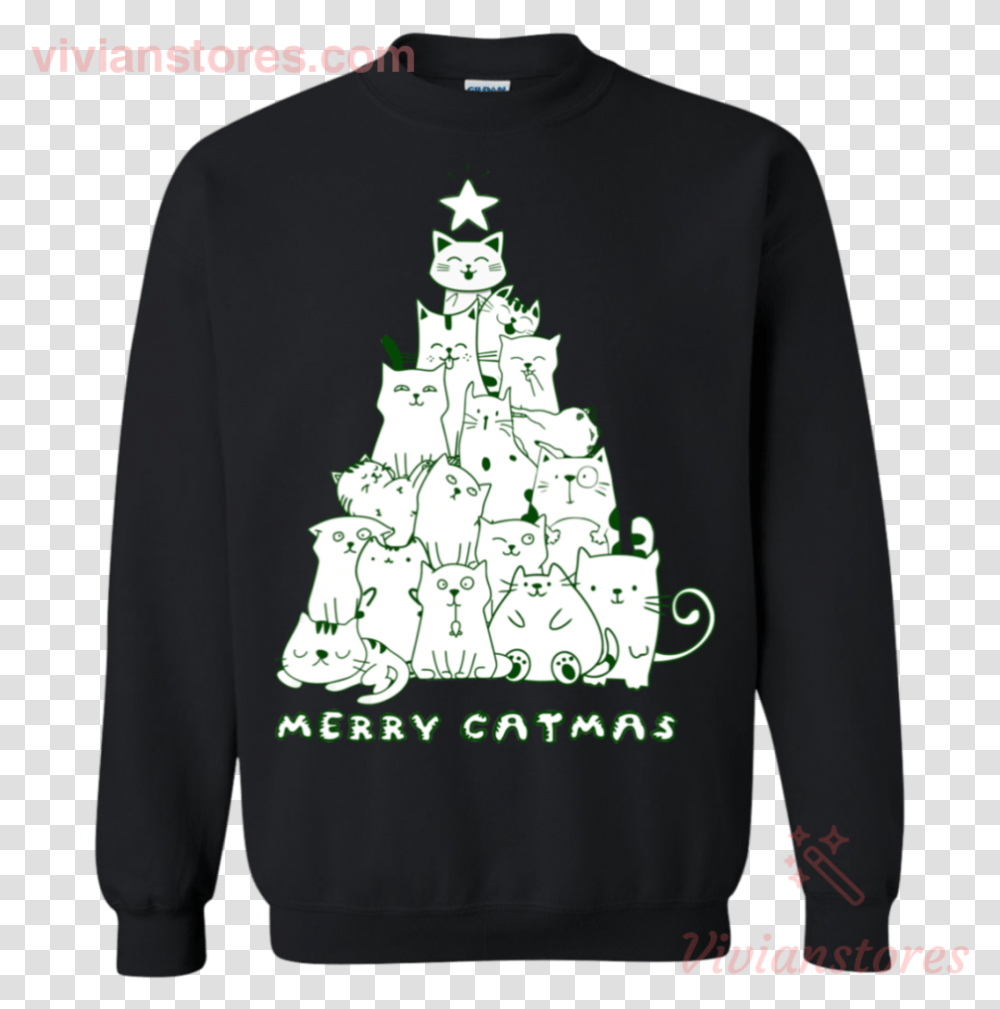 Merry Christmas Cat Lover Sweatshirt Vivianstores Golden State Warriors Sweaters Christmas, Tree, Plant, Apparel Transparent Png