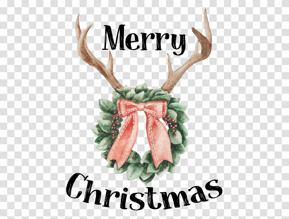 Merry Christmas Deer Antlers And Wreath Christmas Watercolor Deer Antlers Transparent Png
