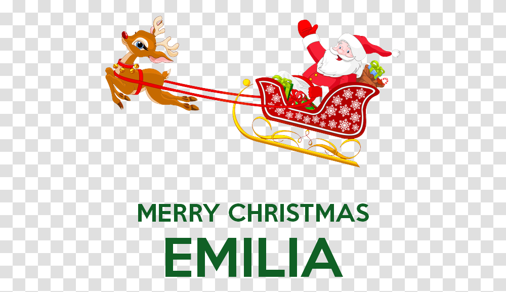 Merry Christmas Emilia Santa Claus Sleigh, Vehicle, Transportation, Person, Poster Transparent Png
