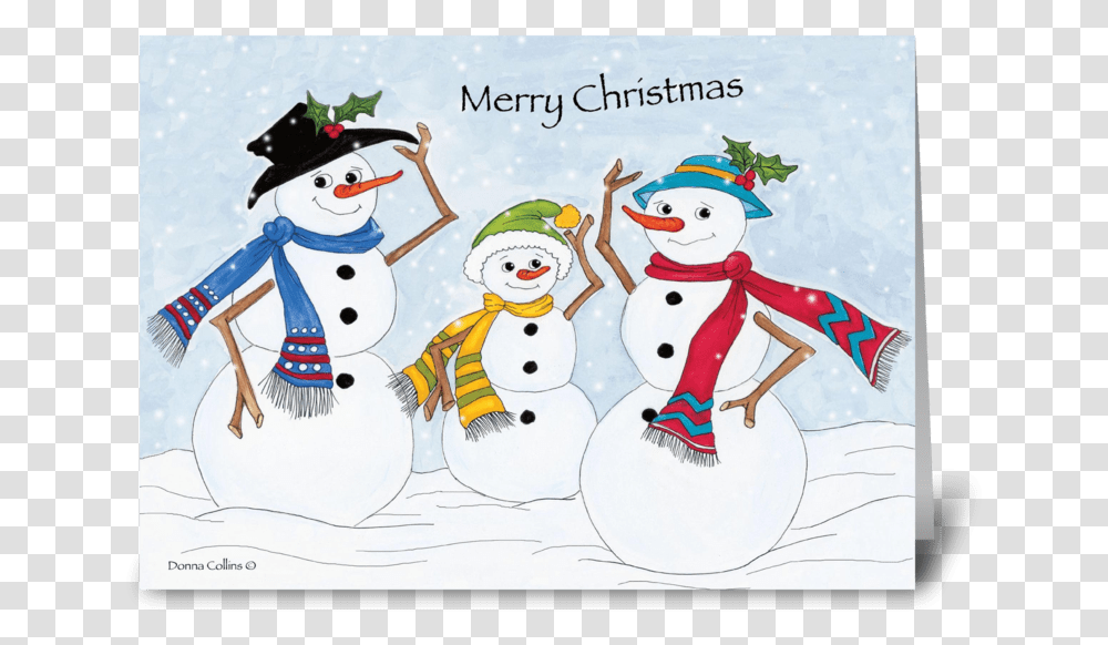 Merry Christmas Snow Family Greeting Card Snowman, Nature, Outdoors, Winter Transparent Png
