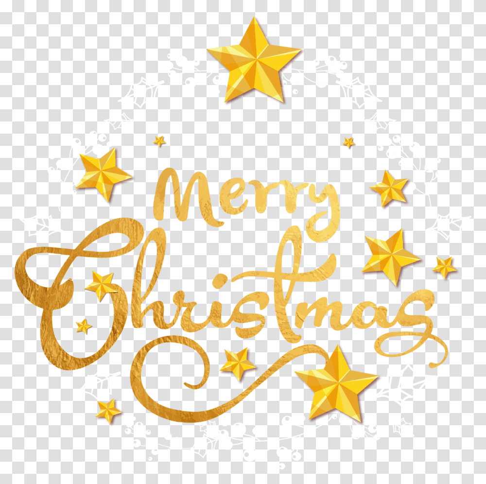 Merry Christmas Text, Star Symbol, Poster, Advertisement Transparent Png