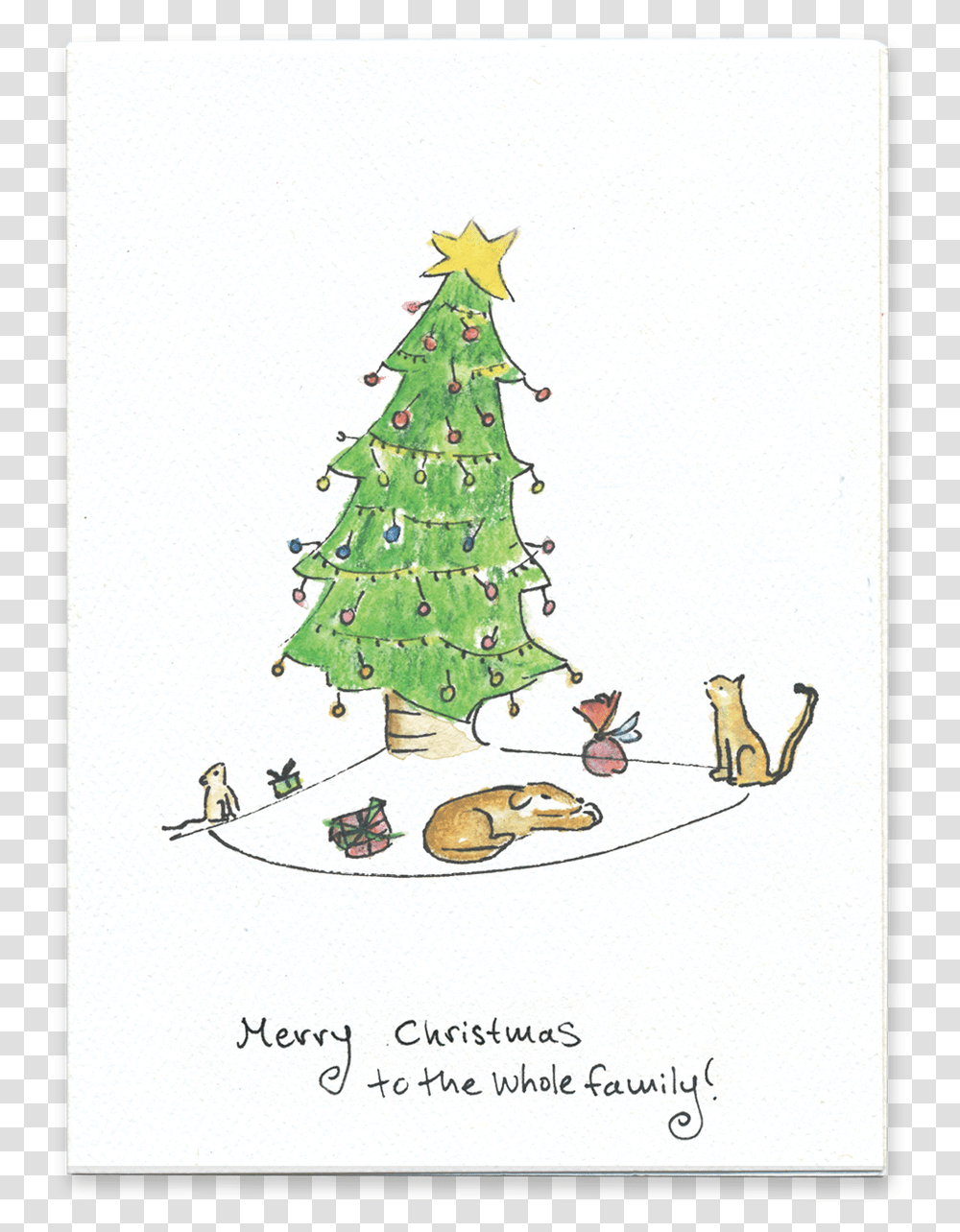 Merry Christmas To The Whole Family Illustration, Tree, Plant, Ornament, Christmas Tree Transparent Png