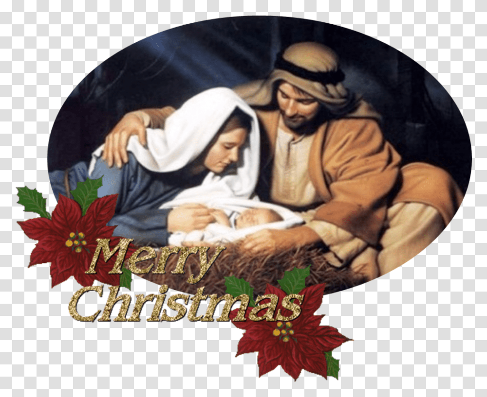 Merry Christmas With Joseph And Mary, Person, Painting, Poster Transparent Png