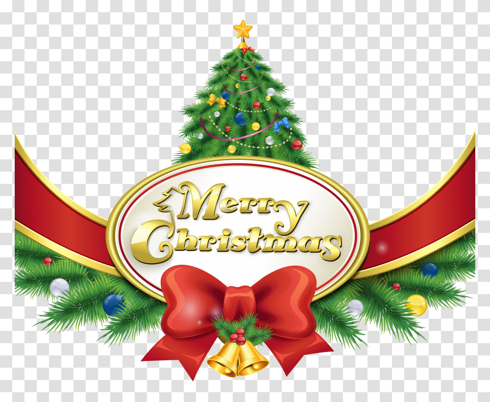 Merry Christmas With Tree And Bow Clipart Gallery Transparent Png