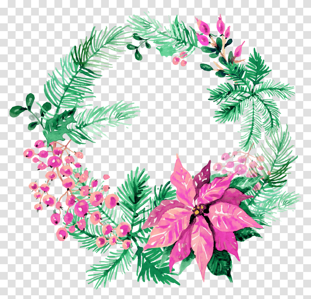 Merry Christmas Wreath Watercolor, Plant, Floral Design, Pattern Transparent Png