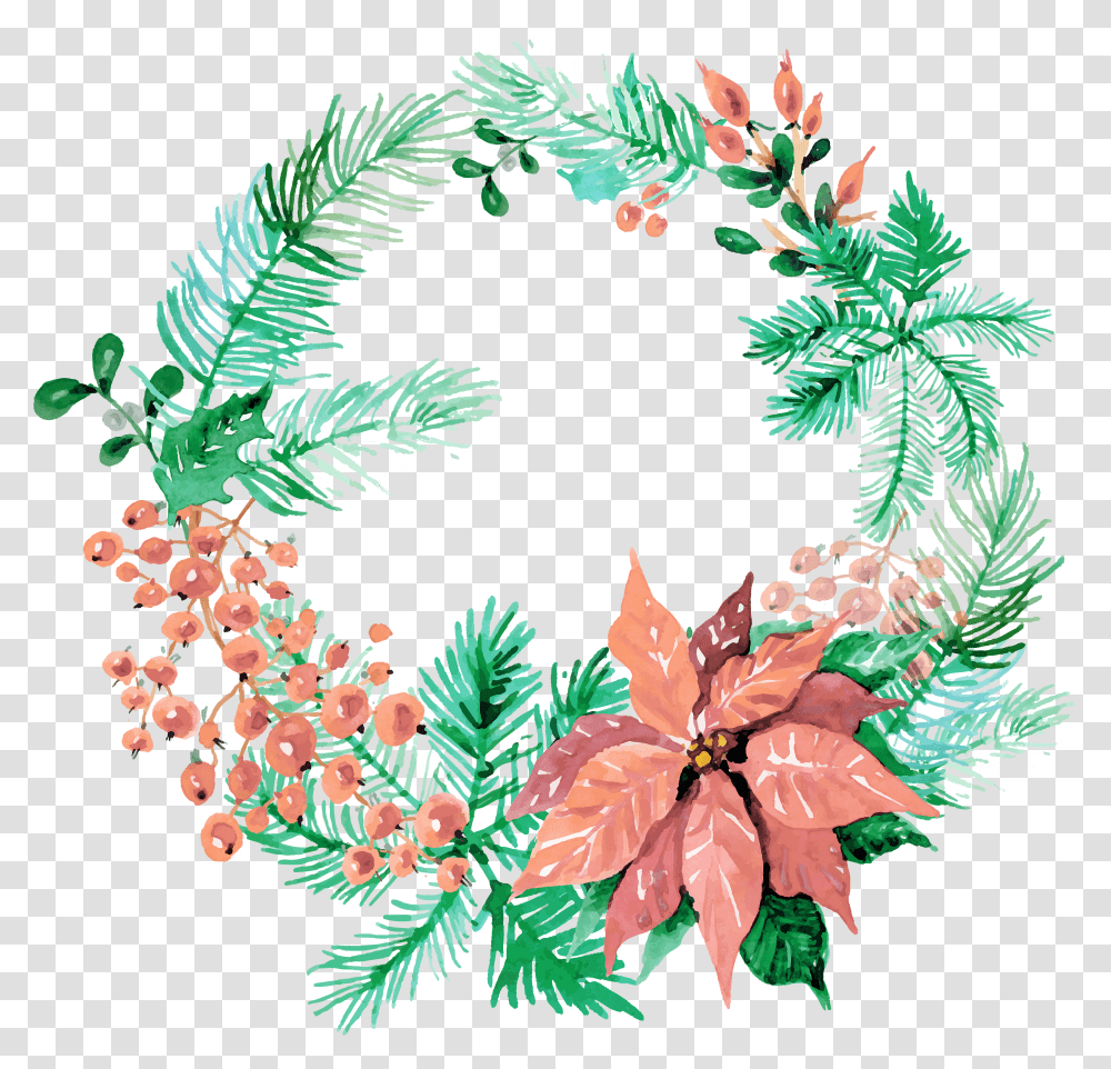 Merry Christmas Wreath Watercolor, Tree, Plant, Ornament, Pattern Transparent Png