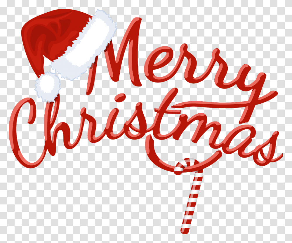 Merrychristmas Christmas Word Wish Red Hat Candycane, Handwriting, Alphabet, Calligraphy Transparent Png
