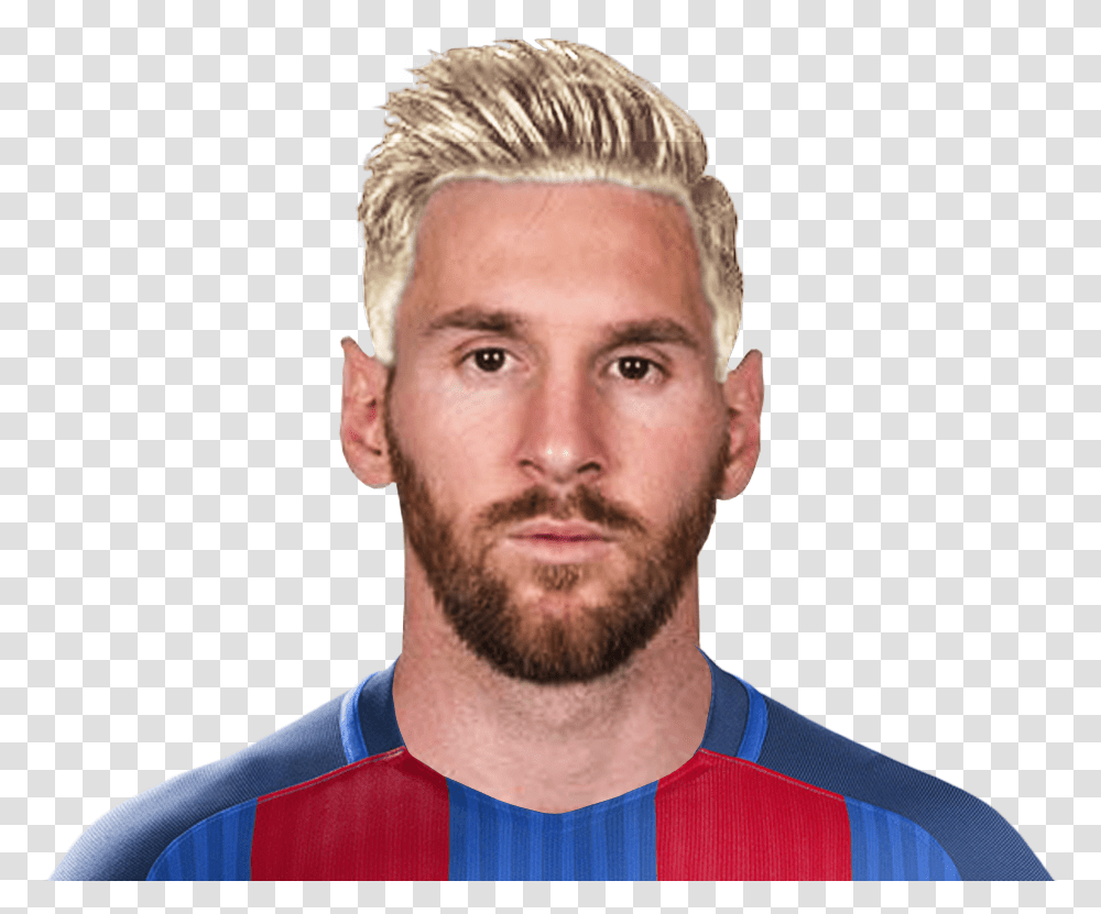 Messi Blonde Face Download Messi Face, Person, Human, Beard, Hair Transparent Png