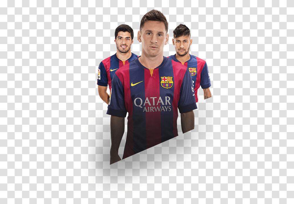 Messi Suarez Neymar Fc Barcelona Messi Vs Cristiano, Person, Shirt, Sleeve Transparent Png