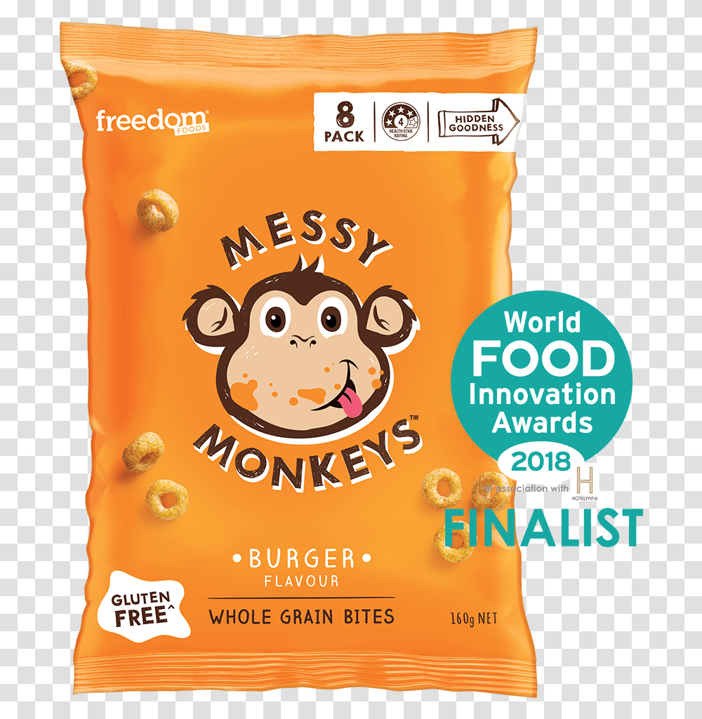 Messy Monkeys Burger Flavour Messy Monkeys Cheese, Food, Plant, Snack, Paper Transparent Png