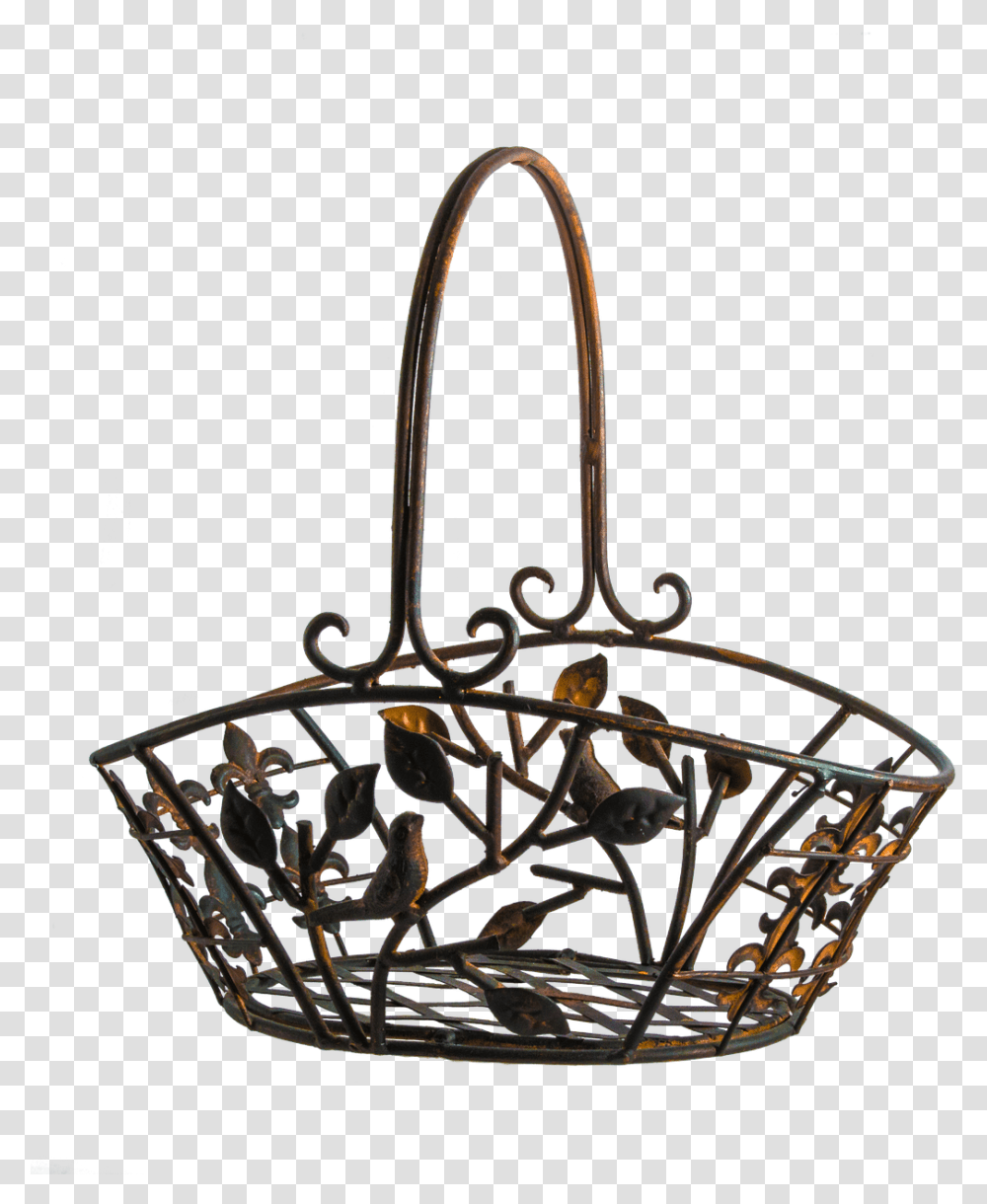 Metal Basket With A Rose Designs, Lamp, Bronze, Chandelier, Ceiling Light Transparent Png