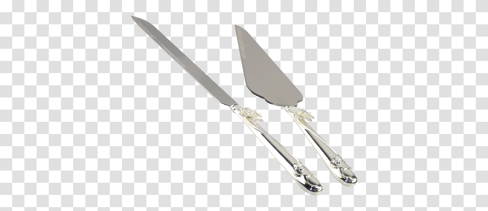 Metal Flower Decorated Silver Handle Wedding Cake Knife Set Cake Knife, Letter Opener, Blade, Weapon Transparent Png