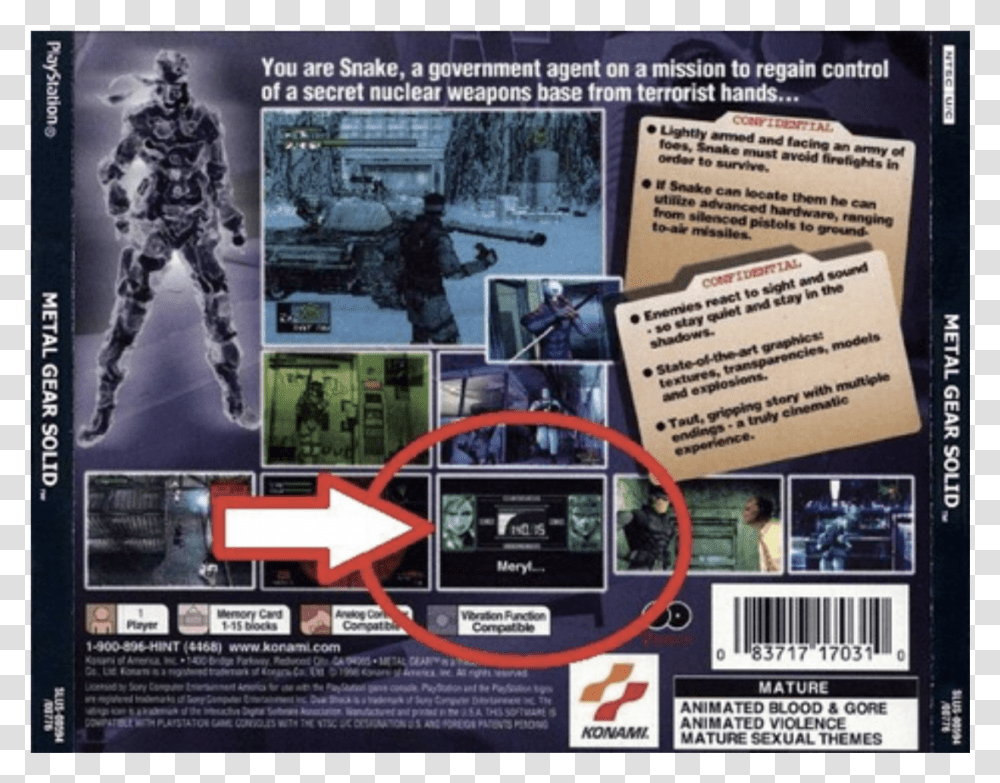 Metal Gear Solid Back Of Box, Poster, Advertisement, Person, Human Transparent Png