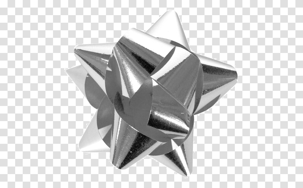 Metallic Bow Gift Silver Silver Present Ribbon, Star Symbol, Art, Aluminium, Origami Transparent Png