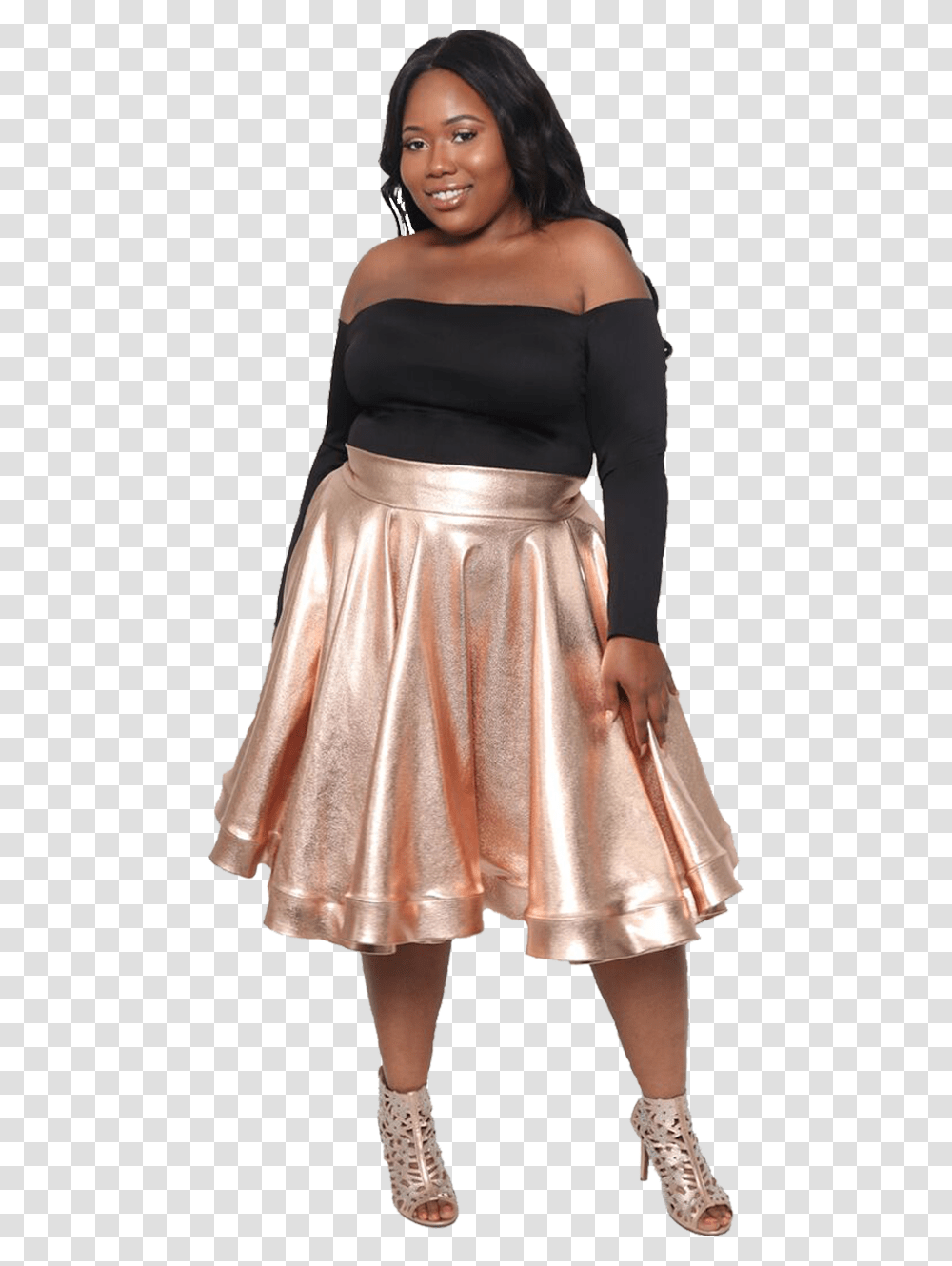 Metallic Rose Gold Midi Skirt - Shantress Sad Photo Shoot, Clothing, Apparel, Female, Person Transparent Png