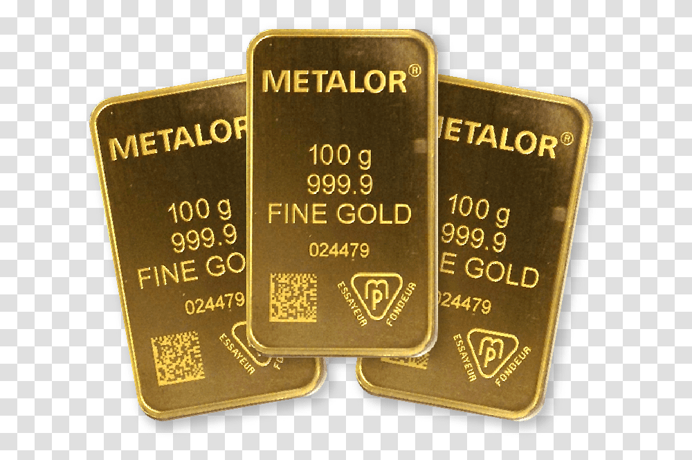 Metalor 100g Gold 3 Bar Bundle Solid, Text, Passport, Id Cards, Document Transparent Png