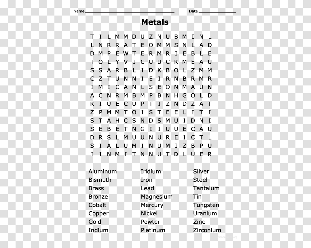 Metals Wordsearch Separating Mixtures Word Search, Gray, World Of Warcraft Transparent Png