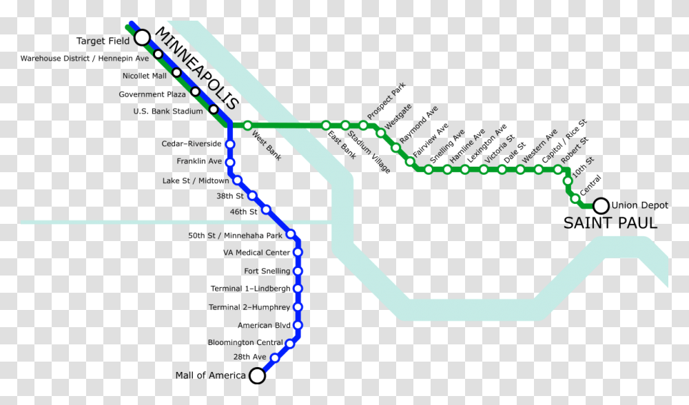 Metro Light Rail Lines Only Minnesota Green And Blue Line Map, Pattern, Network, Scissors, Blade Transparent Png