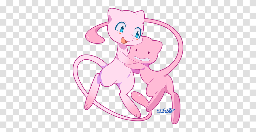 Mew Ditto And Transformed Pokemon Drawn By Zhampy Fictional Character, Cupid, Animal, Amphibian, Wildlife Transparent Png