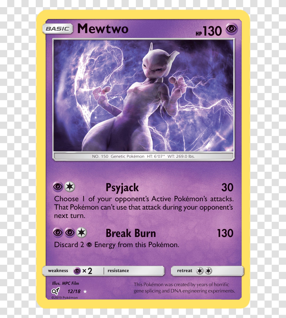 Mewtwo 1218 Holo Rare Mewtwo Detective Pikachu Card, Poster, Advertisement, Flyer, Paper Transparent Png