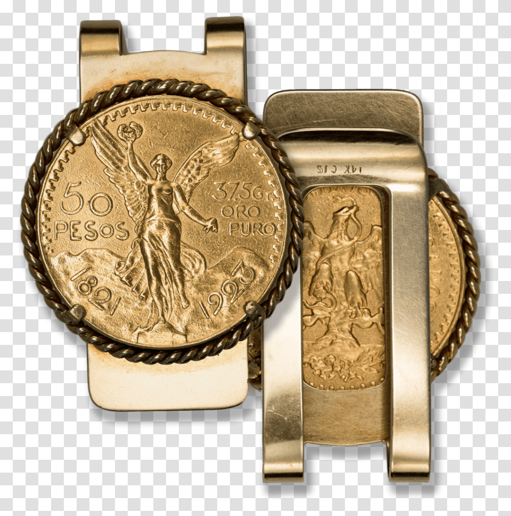 Mexico 50 Peso Gold Money Clip, Buckle, Bronze, Wristwatch Transparent Png