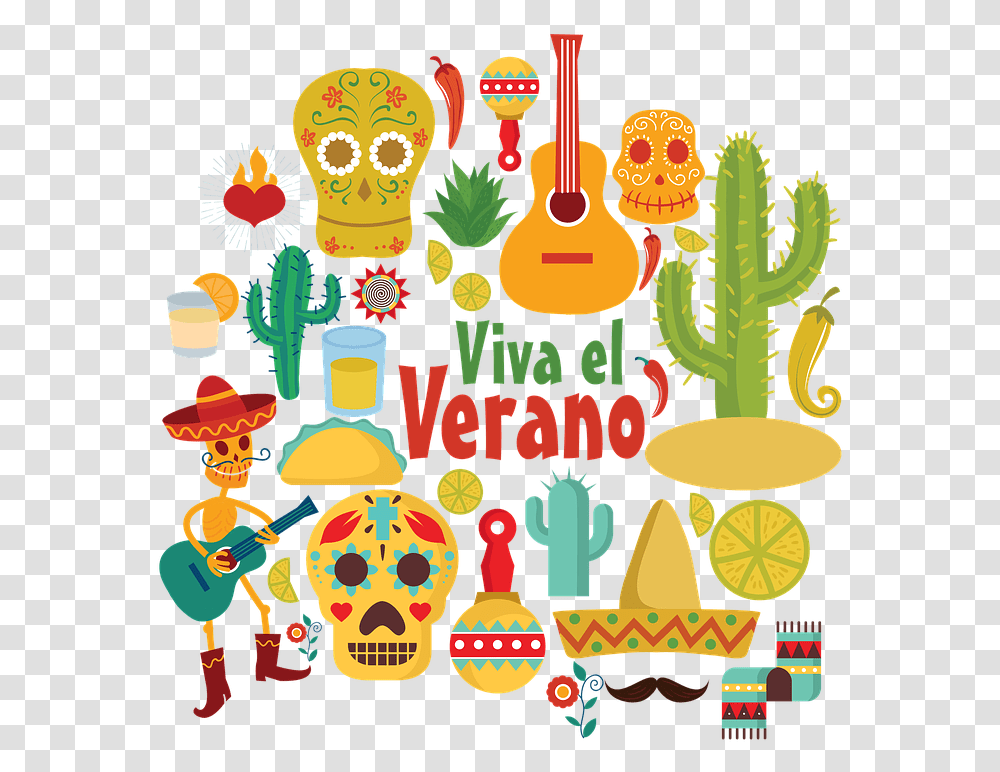 Mexico Guitar Cactus Desert Skulls Santa Muerte, Floral Design, Pattern Transparent Png